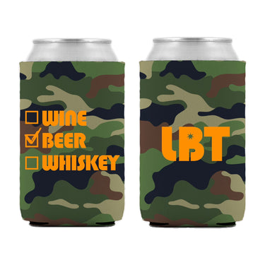 WINE BEER WHISKEY CAMO CAN HUGGER